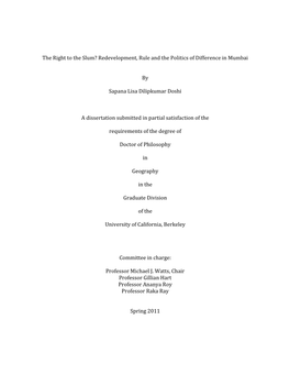 The Right to the Slum? Redevelopment, Rule and the Politics of Difference in Mumbai