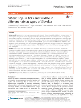 Babesia Spp. in Ticks and Wildlife in Different Habitat Types of Slovakia