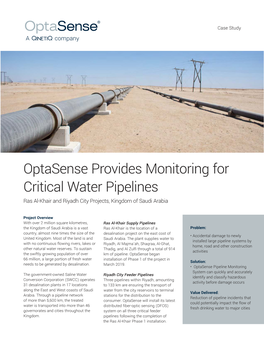 Optasense Provides Monitoring for Critical Water Pipelines Ras Al-Khair and Riyadh City Projects, Kingdom of Saudi Arabia