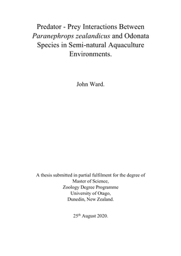 Paranephrops Zealandicus and Odonata Species in Semi-Natural Aquaculture Environments