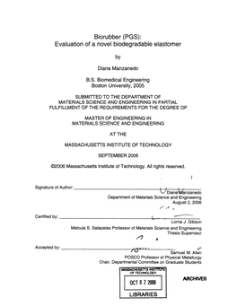 PGS): Evaluation of a Novel Biodegradable Elastomer