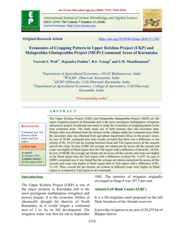 Economics of Cropping Pattern in Upper Krishna Project (UKP) and Malaprabha Ghataprabha Project (MGP) Command Areas of Karnataka