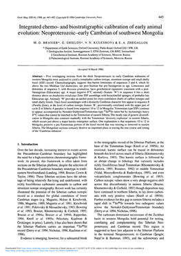 Integrated Chemo- and Biostratigraphic Calibration of Early Animal Evolution: Neoproterozoic-Early Cambrian of Southwest Mongolia