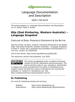 Gija (East Kimberley, Western Australia) – Language Snapshot