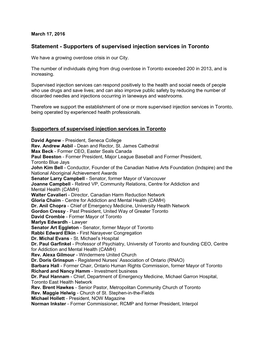 Supporters of Supervised Injection Services in Toronto