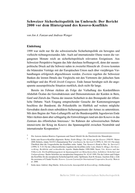 Schweizer Sicherheitspolitik Im Umbruch: Der Bericht 2000 Vor Dem Hintergrund Des Kosovo-Konflikts Von Jon A