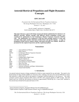 Asteroid Retrieval Propulsion and Flight Dynamics Concepts