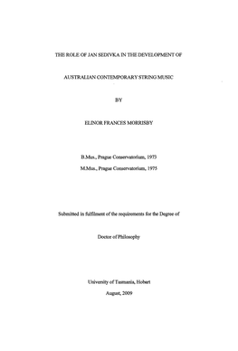 The Role of Jan Sedivka in the Development of Australian
