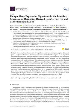 Unique Gene Expression Signatures in the Intestinal Mucosa and Organoids Derived from Germ-Free and Monoassociated Mice