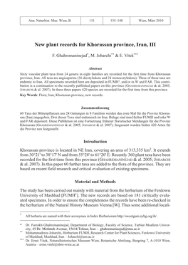 New Plant Records for Khorassan Province, Iran, III