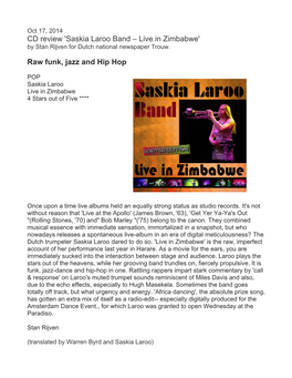 CD Review 'Saskia Laroo Band – Live in Zimbabwe' by Stan Rijven for Dutch National Newspaper Trouw