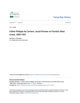 Father Philippe De Carriere: Jesuit Pioneer on Florida’S West Coast, 1888-1902