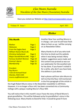 Newsletter of the Clan Munro (Association) Australia