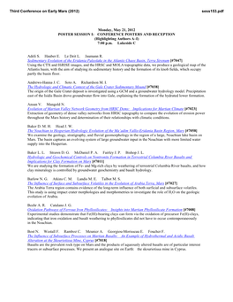 Monday, May 21, 2012 POSTER SESSION I: CONFERENCE POSTERS and RECEPTION (Highlighting Authors A–I) 7:00 P.M