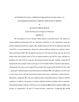 DIAZABOROLE-DERIVED CARBENE COMPLEXES of BORON by HUNTER PATRICK HICK