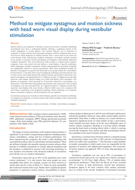 Method to Mitigate Nystagmus and Motion Sickness with Head Worn Visual Display During Vestibular Stimulation