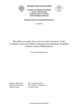 The Edible Sea Urchin Paracentrotus Lividus (Lamarck, 1816): a Valuable Resource for Fisheries and Aquaculture Purposes in Sardinia (Central Western Mediterranean)