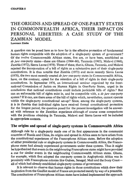 THE ORIGINS and SPREAD of ONE-PARTY STATES in COMMONWEALTH AFRICA, THEIR IMPACT on PERSONAL LIBERTIES: a CASE STUDY of the ZAMBIAN MODEL Lawrence Zimba