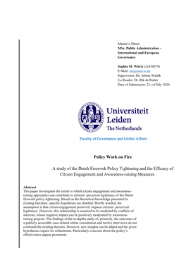 Policy Work on Fire a Study of the Dutch Firework Policy Tightening and the Efficacy of Citizen Engagement and Awareness-Raising Measures