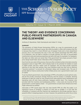 THE THEORY and EVIDENCE CONCERNING PUBLIC-PRIVATE PARTNERSHIPS in CANADA and ELSEWHERE† Anthony E