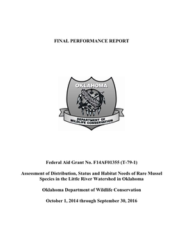 Assessment of Distribution, Status and Habitat Needs of Rare Mussel Species in the Little River Watershed in Oklahoma