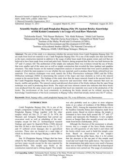 Scientific Studies of Candi Pengkalan Bujang (Site 19) Ancient Bricks: Knowledge of Old Kedah Community’S in Usage of Local Raw Materials