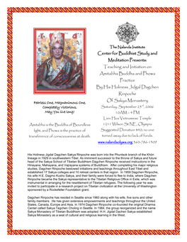 Teaching and Initiation on Amitabha Buddha and Phowa Practice by His Holiness Jidgal Dagchen