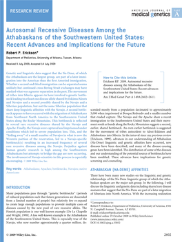 Autosomal Recessive Diseases Among the Athabaskans of the Southwestern United States: Recent Advances and Implications for the Future Robert P