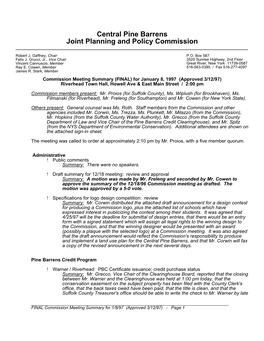 Central Pine Barrens Joint Planning and Policy Commission ______