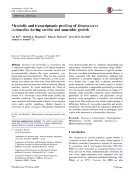 Metabolic and Transcriptomic Profiling of Streptococcus Intermedius During