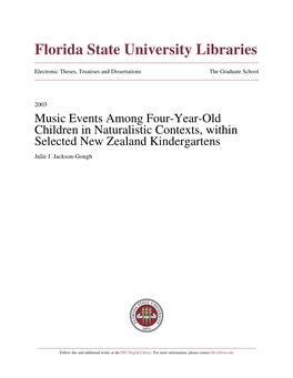 Music Events Among Four-Year-Old Children in Naturalistic Contexts, Within Selected New Zealand Kindergartens Julie J