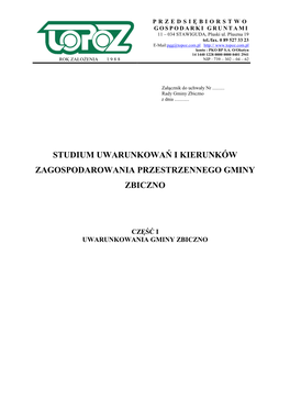 Studium Uwarunkowań I Kierunków Zagospodarowania Przestrzennego Gminy Zbiczno