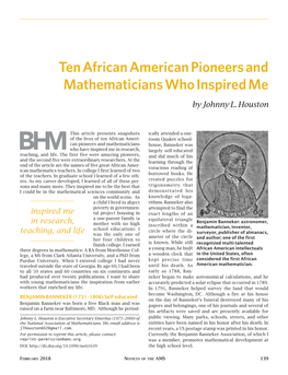 Ten African American Pioneers and Mathematicians Who Inspired Me