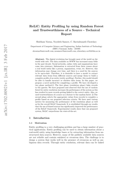 Relic: Entity Profiling by Using Random Forest and Trustworthiness of a Source-Technical Report