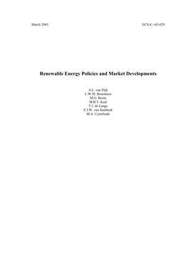 Renewable Energy Policies and Market Developments