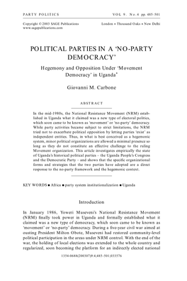 Political Parties in a 'No-Party Democracy'