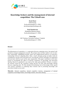 Knowledge Brokers and the Management of Internal Coopetition: the Ubisoft Case