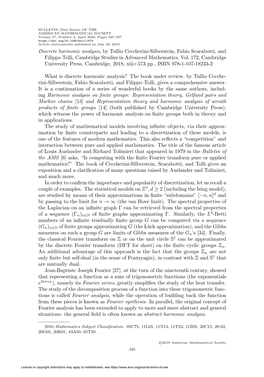 Discrete Harmonic Analysis, by Tullio Ceccherini-Silberstein, Fabio Scarabotti, and Filippo Tolli, Cambridge Studies in Advanced Mathematics, Vol