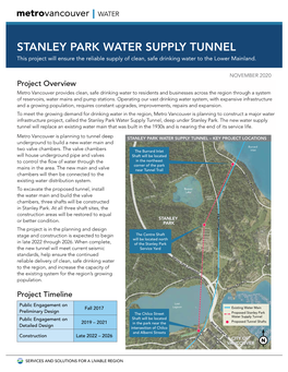 STANLEY PARK WATER SUPPLY TUNNEL This Project Will Ensure the Reliable Supply of Clean, Safe Drinking Water to the Lower Mainland