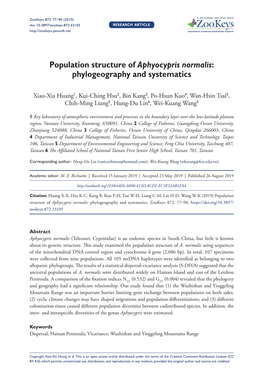 Population Structure of Aphyocypris Normalis: Phylogeography and Systematics