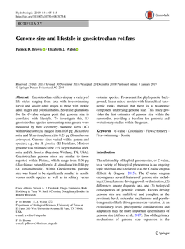 Genome Size and Lifestyle in Gnesiotrochan Rotifers