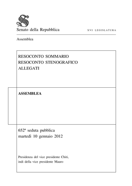 Senato Della Repubblica RESOCONTO SOMMARIO