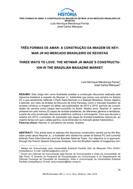 Três Formas De Amar: a Construção Da Imagem De Ney- Mar Jr No Mercado Brasileiro De Revistas Three Ways to Love: the Neymar J