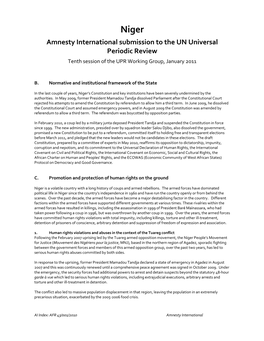 Amnesty International Submission to the UN Universal Periodic Review Tenth Session of the UPR Working Group, January 2011