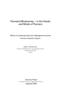 Farmland Biodiversity – in the Hands and Minds of Farmers