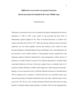 Royal Succession in Scotland in the Later Middle Ages