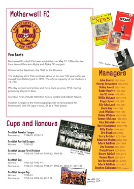 Managers Motherwell FC Cups and Honours