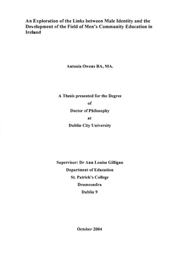 An Exploration of the Links Between Male Identity and the Development of the Field of Men’S Community Education in Ireland