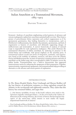 Italian Anarchism As a Transnational Movement, 1885–1915