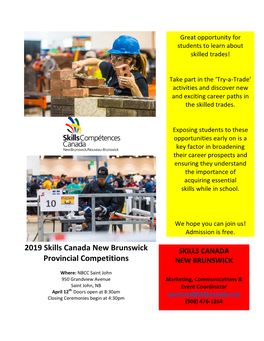 2019 Skills Canada New Brunswick Provincial Competitions NBCC Saint John April 12Th
